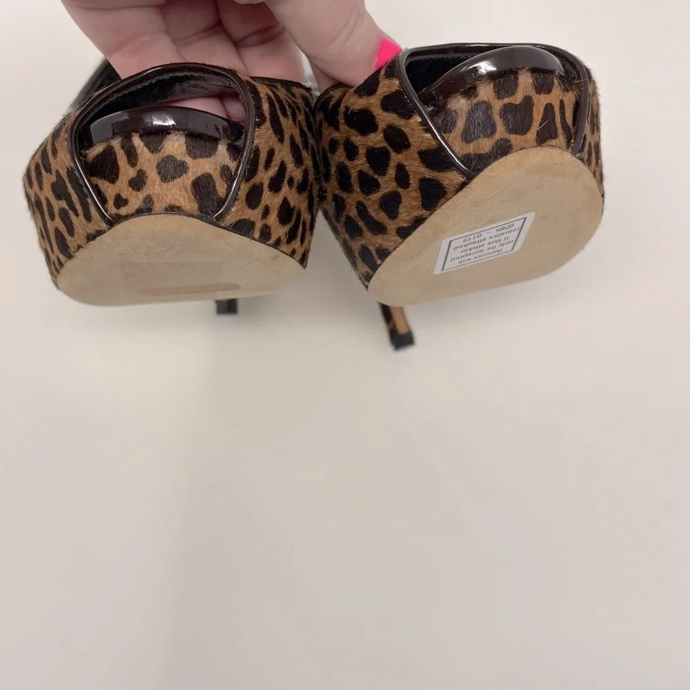 Gucci Sofia Leopard Print Calf Hair Platform Peep Toe Slingback Pumps Heels - Picture 5 of 10